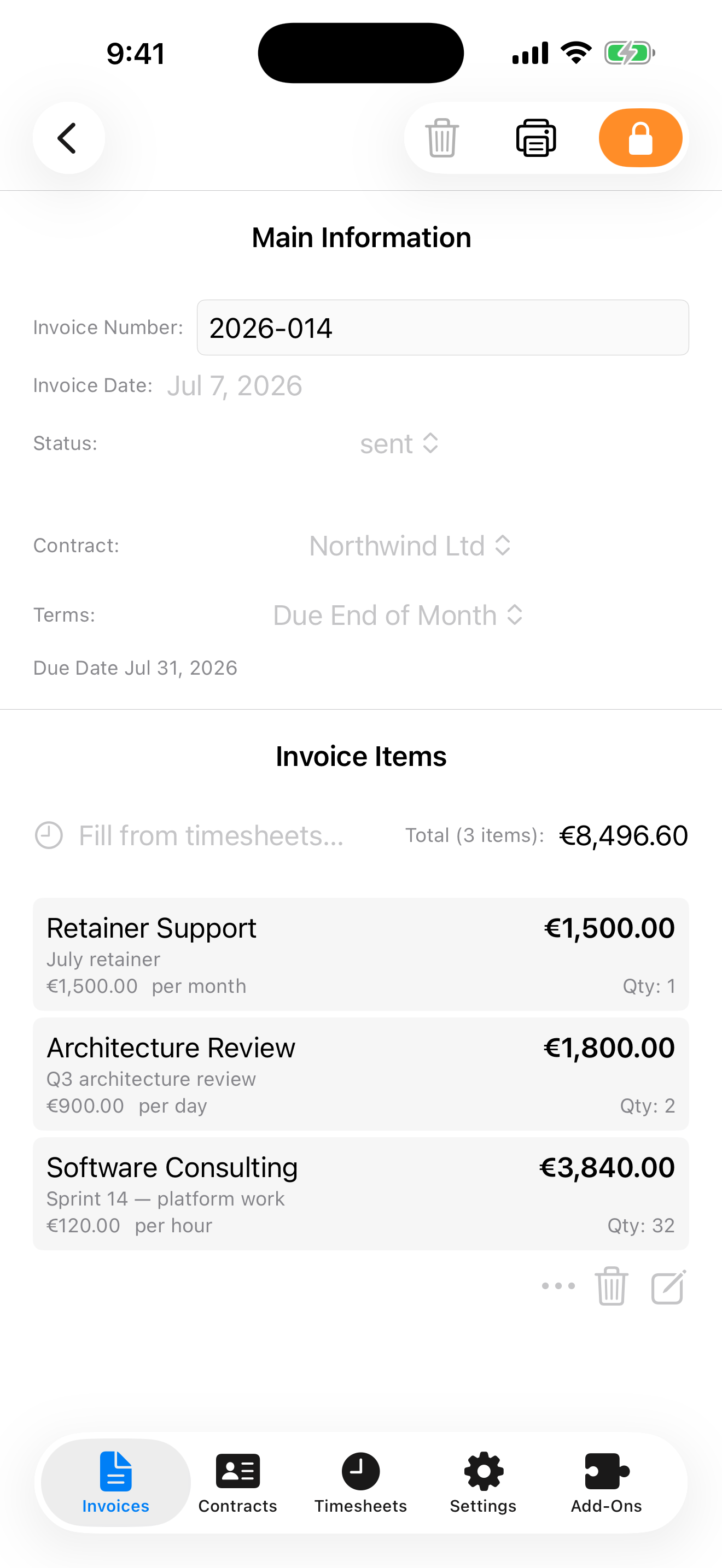 Invoya running timer on iPhone